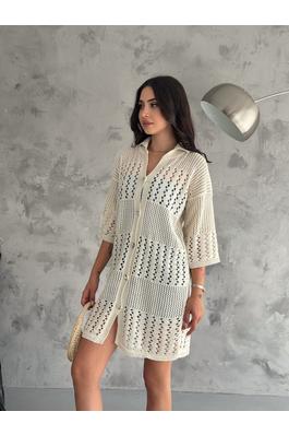 Mid Length Polo Neck Knit Cover Up Summer Cardigan