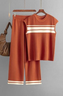 2024 Summer New Striped Top + High Waisted Pants Two Piece Set