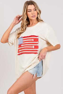 AMERICAN FLAG PATCH SHORT SLEEVE TOP