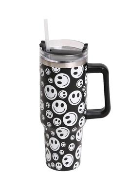 Happy Face Smilie 40oz Stainless Steel Tumbler With Handle