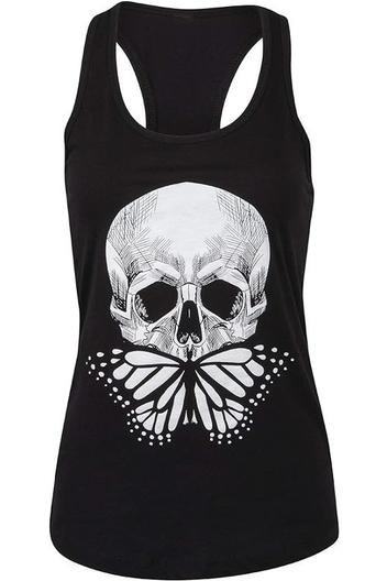 Butterfly Skull Shirt Gothic Tank Top Sleeveless Graphic Tee