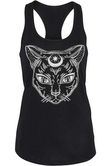 Witchy Cat Shirt Gothic Halloween Tank Top Graphic Tee