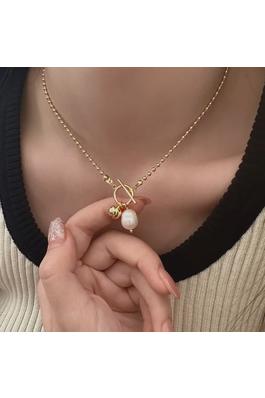 18K Plated Toggle Pearl Necklace 