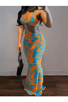 Geometric Print Cut Out Cami Maxi Dress