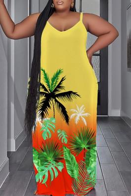Plus Size Gradient Palm Tree Print Cami Dress