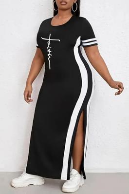 Plus Size Faith Letter Print Striped Bodycon Dress