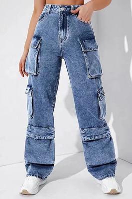 High-Waisted Flap Pocket Loose Jeans