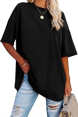 Solid Loose-Fit Short Sleeve T-Shirt