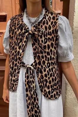 Leopard Print Tie-Up Bowknot Vest
