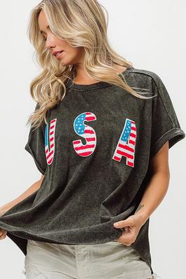 Lettered USA Casual T-Shirt