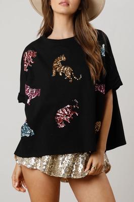 Sequined Tiger Loose Fit Top