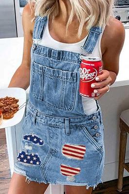 Independence Day Flag Print Denim Overall