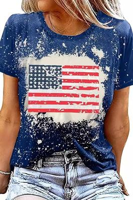 Crew Neck T-Shirt with Flag Print