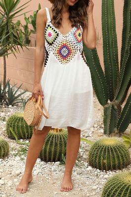 Crocheted Bamboo Splicing Beach Cover-Up