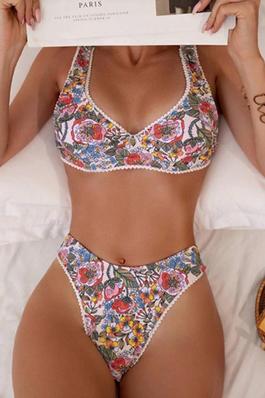Strappy Back Floral Bikini Two Piece Swimsuit