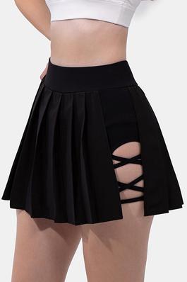 Pleated Side Cross Mini Skirt