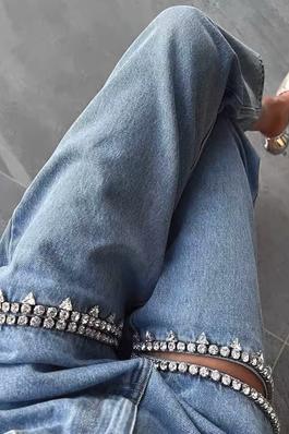 Diamante Embellished Denim Pants