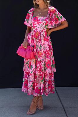 Ruffle Floral Print Maxi Dress