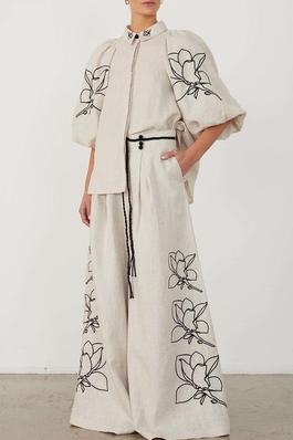 Graphic Puff Sleeve Shirt and Wide Leg Pants