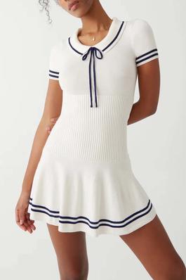 Striped Knit Short Sleeve Polo Dress