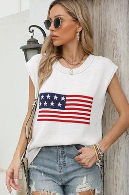 American Flag Print Knit Top