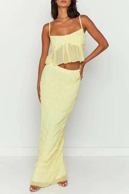Solid Color Spaghetti Strap Crop Top and Skirt Set