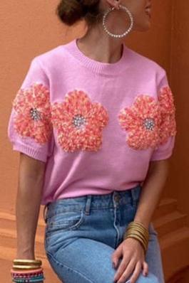 Floral Print Short Sleeve Knit Top