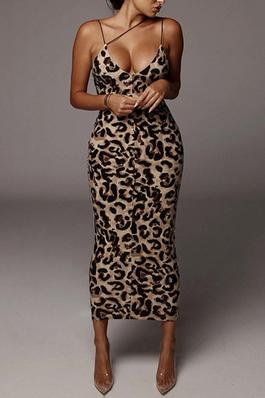 Leopard Print V Neck Bodycon Dress