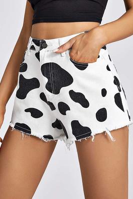Cow Print Denim Shorts 