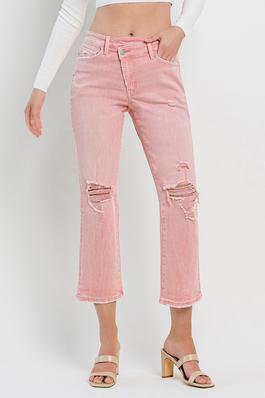 HIGH RISE CROSS OVER CROP STRAIGHT JEANS