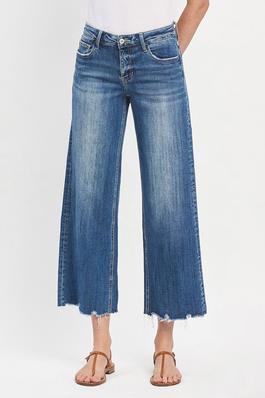 PLUS SIZE MID RISE RAW HEM WIDE JEANS