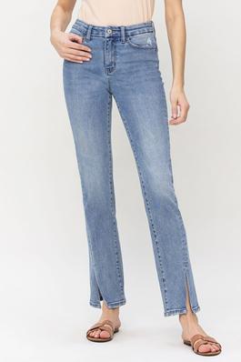 PLUS SIZE HIGH RISE FRONT SLIT SLIM STRAIGHT JEANS