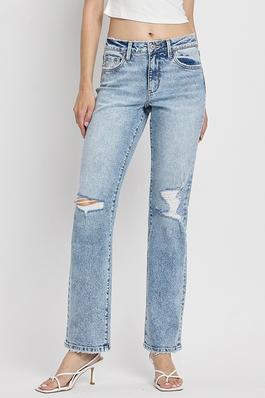 HIGH RISE DISTRESSED DETAIL STRAIGHT JEANS