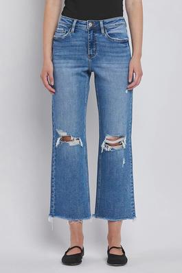 HIGH RISE DISTRESSED CROP STRAIGHT JEANS