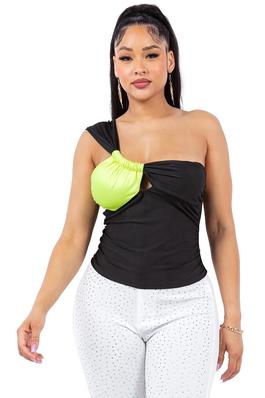 NEON-SOLID ONE SHOULDER STRAP FITTED TOP