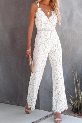 Sexy elegant lace mid-waist smooth lining jumpsuit