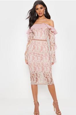Temperament ruffled edge patchwork lace wrap hip dress