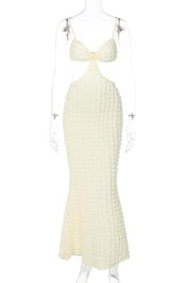 Fashionable and elegant lace round neck white mid length skirt