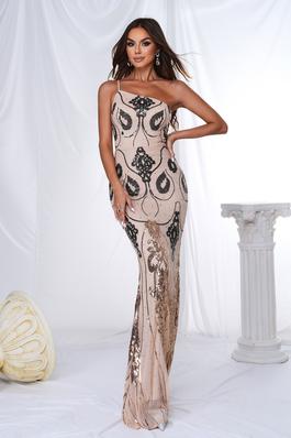 Elegant Sexy Long Sequin One-Shoulder Gown