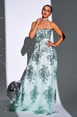 Sleeveless Off-Shoulder Sequin Evening Gown Flared Bridesmaid Dress