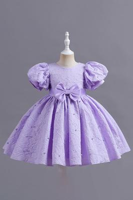 Purple Bowknot Princess Flower Girl Dress