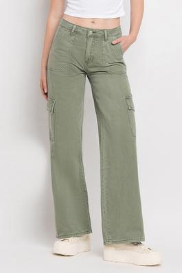 HIGH RISE UTILITY CARGO WIDE LEG JEANS