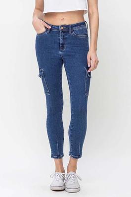 HIGH RISE CROP CARGO SKINNY JEANS