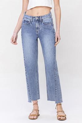 HIGH RISE STACKED WAISTBAND STRAIGHT JEANS