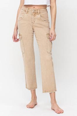 PLUS SIZE HIGH RISE RELAXED STRAIGHT CARGO JEANS