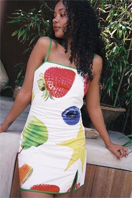 Fruit Print Casual Sleeveless Strap Dress