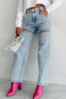 Distressed Straight-Leg Women's Jeans
