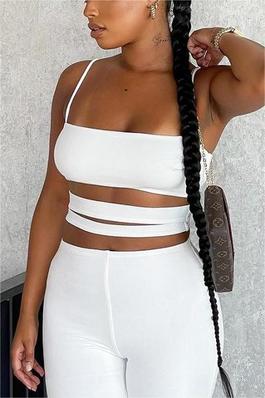 Solid color tight cut-out camisole undershirt straight simple pants tight two-piece set