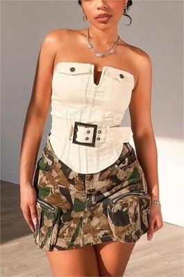 Elastic Camouflage Mini Skirt 3D Pocket