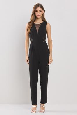 Front and side cutout with mesh jumpsuit